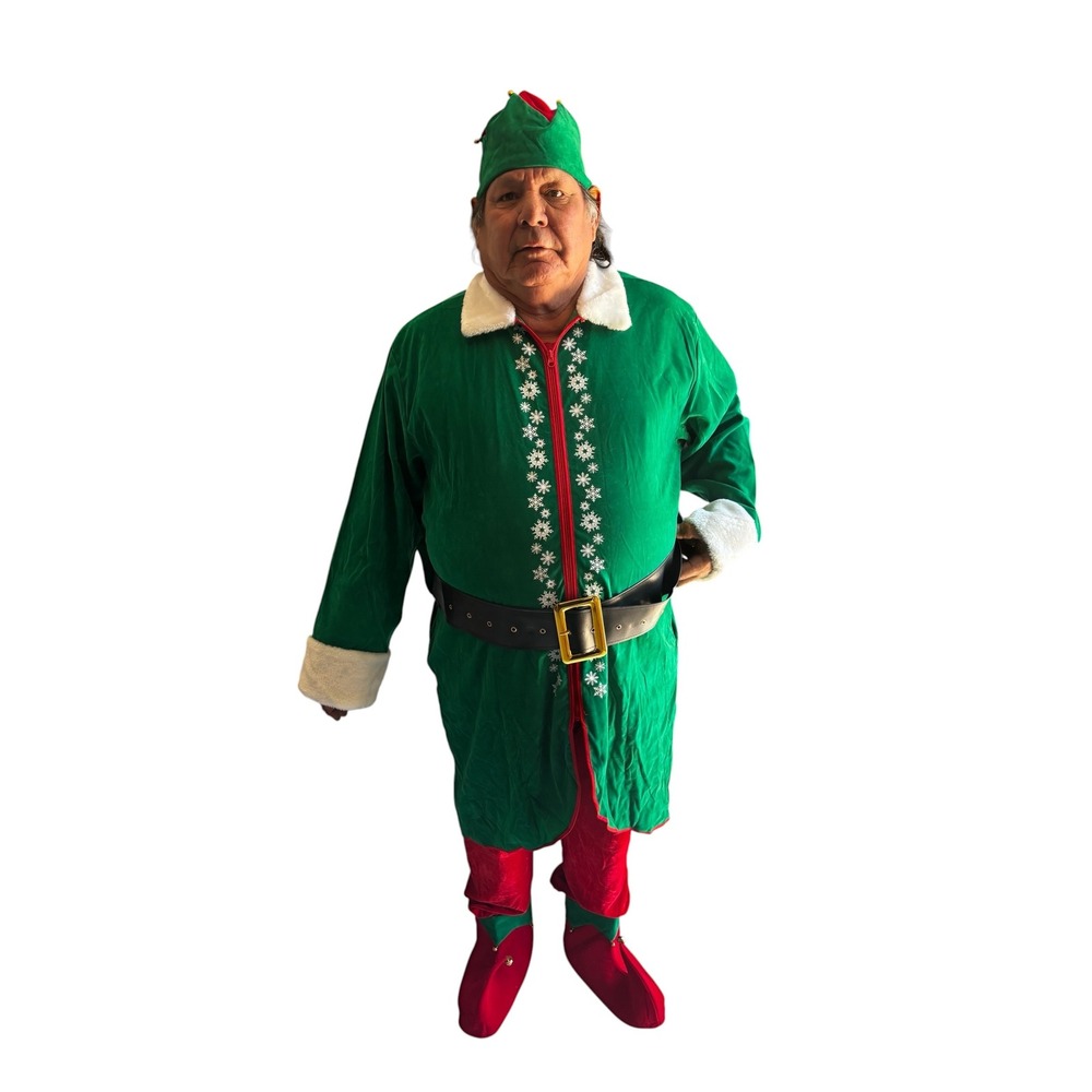 Mens Christmas Elf Costume Green Red Velvet Holiday Party Outfit Set 3X READ